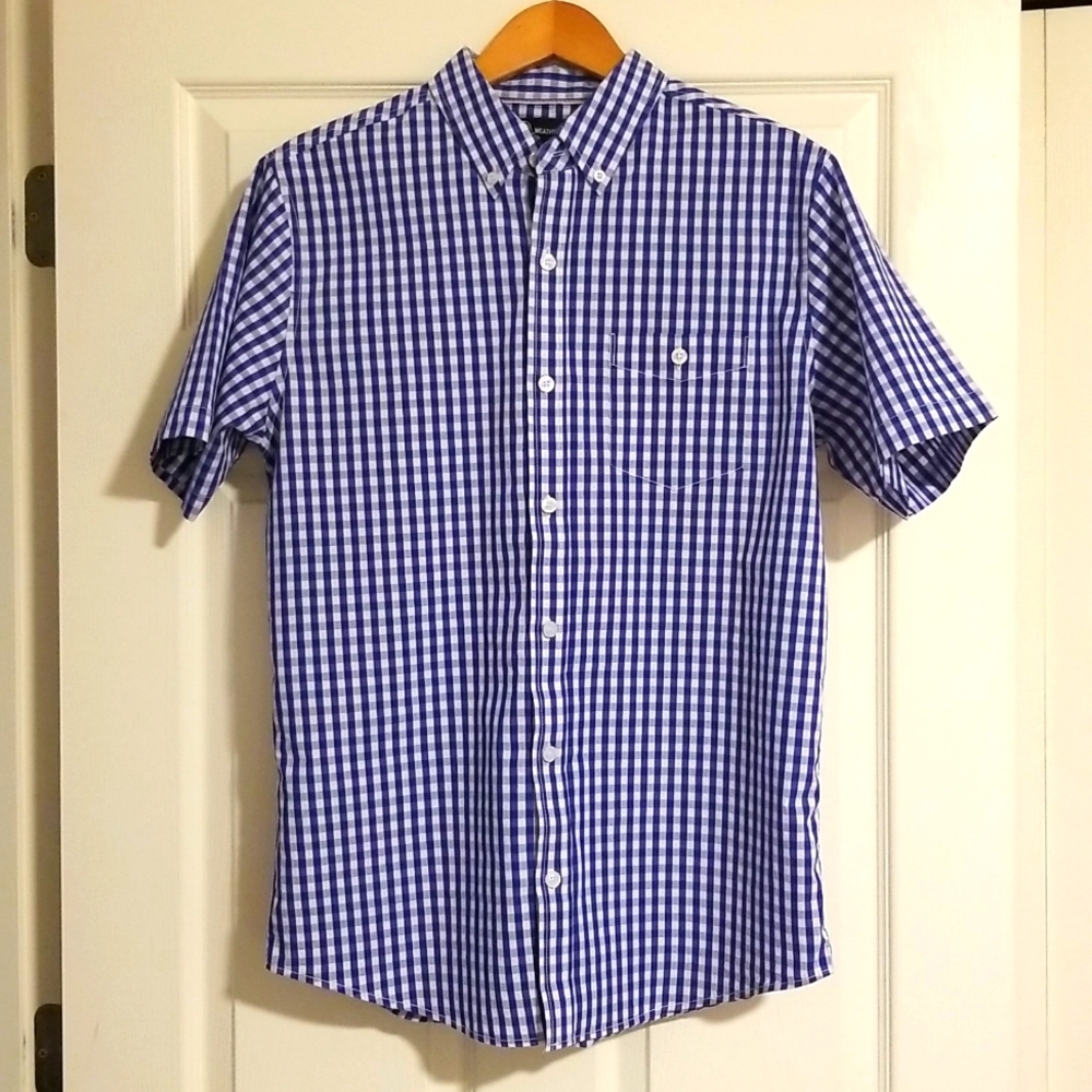 Weatherproof Comfort Stretch Men's Medium Short Sleeve Blue White Plaid